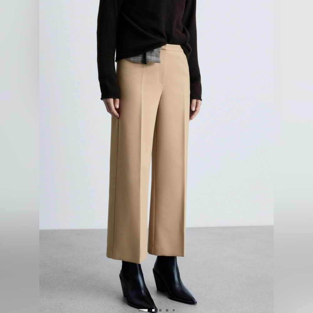 Mango Tan Wide-Leg Culotte Women's Pants